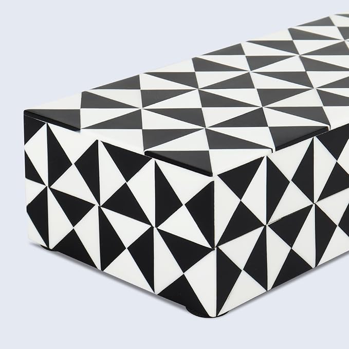 Handicrafts Home Decorative Storage Box with Lid, Black and White Decorative Box for Remote Controls, Coffee Table Storage Organizer, Keepsake Box for Living Room, Shelf & Hallway Decor, 10x4.5x2.5