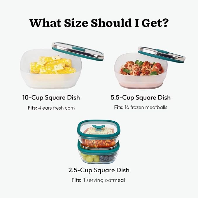 Anyday 10-Cup Square Glass Food Storage with Glass Lid | Plastic-Free Meal Prep & Microwave Cookware | Stackable Airtight Storage Container with Vented Lid for Microwave-Safe Reheating