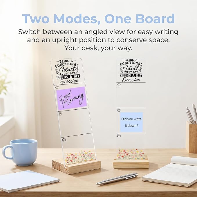 Sticky Note Holder, Sassy Adult Quote Monitor Memo Board, Acrylic Post It Note Holder with Wooden Base, Includes 200 Notes, Desk Organizer