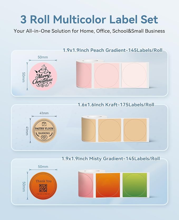 NIIMBOT 3 Roll Set Round Labels, 50x50mm Pink/ 41x41mm Kraft/ 50x50mm Misty | Compatible with B1/B2/B21, for Address, Thank You Sticker, for Home Kitchen Pantry Oragnization