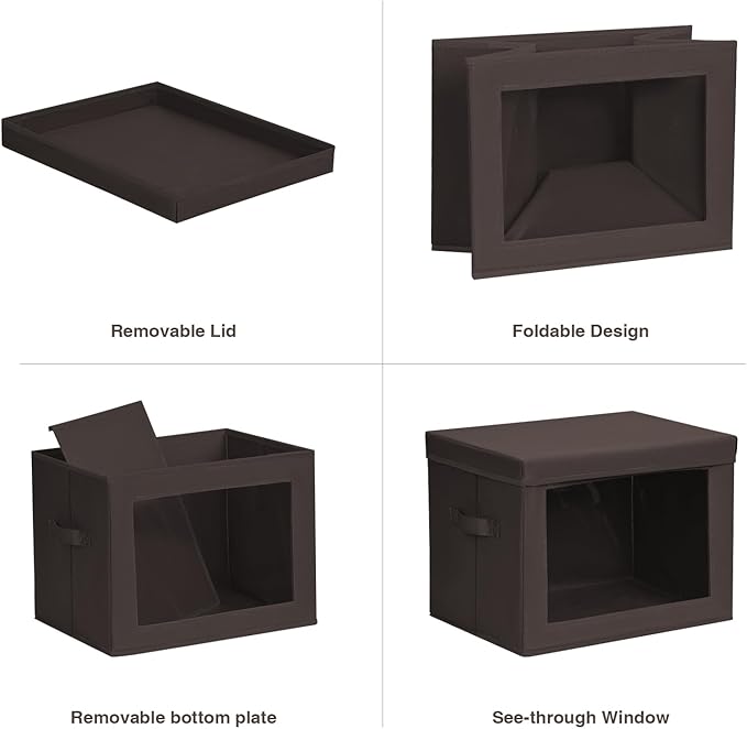Homsorout Stackable Storage Bins with Lids - Large Storage Box with Lids, Foldable Closet Boxes for Organizing, Wardrobe Clothes Organizer with Window, Cubes Bins for Living Room, 3 Pack, Brown
