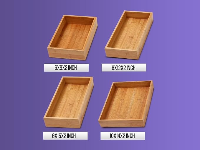 YBM Home Bamboo Drawer Organizer Storage Box for Kitchen Drawer, Junk Drawer, Office, Bedroom, Children Room, Craft, Sewing, and Bathroom, 6 Pack 6x6x2 inch