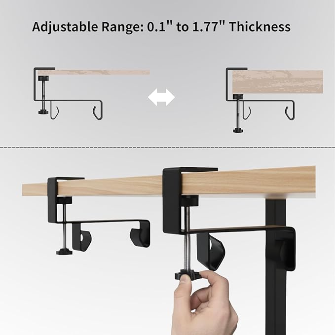 No Drill Under Desk Cable Management Tray, 47.5” Fabric Clamp Mount Cord Organizer for Table, Heavy Duty Wire Management for Office Home, Black