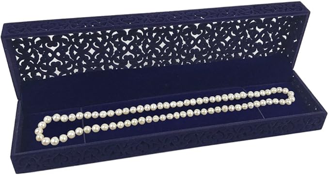 DesignSter Hollow Sapphire Blue Velvet Necklace Box - Long Chain Necklace Storage Case Jewelry Packaging Gift Box