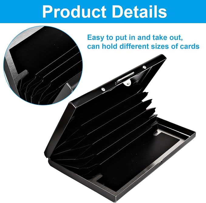 Black Stainless Steel Credit Card Holder | Slim Metal Wallet for Cards and Cash, RFID Blocking, Compact Business Card Case, For Women and Men