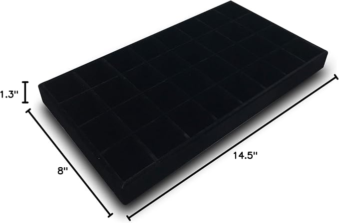 The Display Guys - Stackable Jewelry Tray and Organizer - for Drawers, Dressers, Store Display (32 Compartments, Black Velvet)