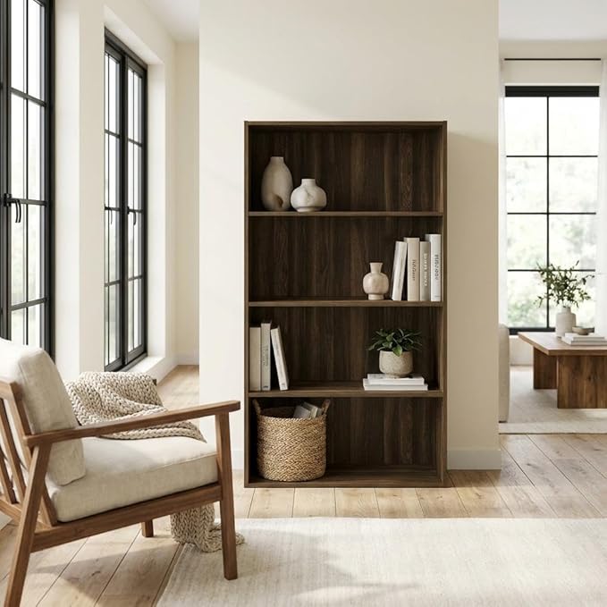Furnifact Columbia Walnut Bookcase with Wooden Construction, Stylish Storage for Living Room or Office, Durable and Modern Design