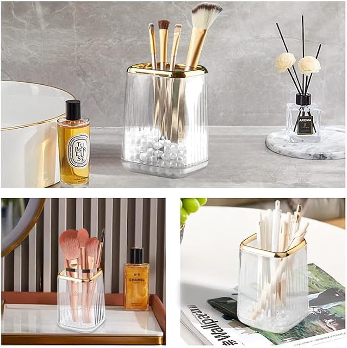 Clear Plastic Pen Holder for Desk, Pencil Organizer Cup for Desk & Office | Pencil Holder,Makeup Brush Cup and Pen Cup Pencil Caddy for Home, Art Supplies and Desktop Organization