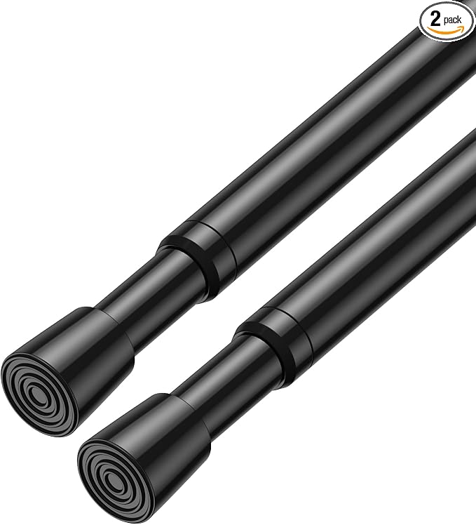2Pack Tension Curtain Rod for Window 34 to 59 Inch Adjustable Spring Loaded Curtain Rods No Drilling Black Tension Rods for Doorway Closet Door Kitchen Bathroom