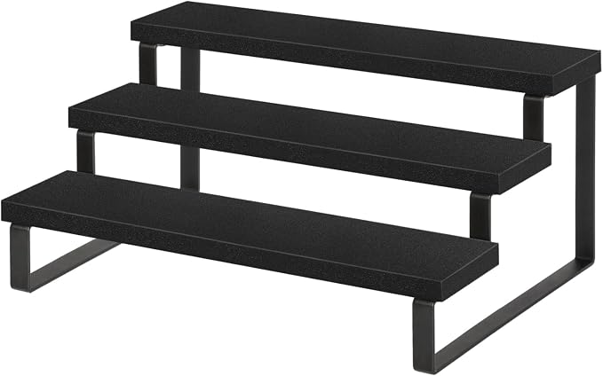 YINMIT Wooden Display Riser Stand, Tiered Perfume and Cologne Organizer Stand, 3 Tier Spice Rack Organizer, Rustic Display Shelf for Candles (3 Tier,Black)