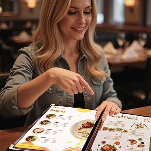 Goodsmart Restaurant Menu Covers – 25 Pack Burgundy 10-View 8.5" x 14" Cafe Menu Holders, Side-Loading Vinyl Covers with Clear Sleeves, Plastic & Leather-Style Menu Covers with Gold Corners
