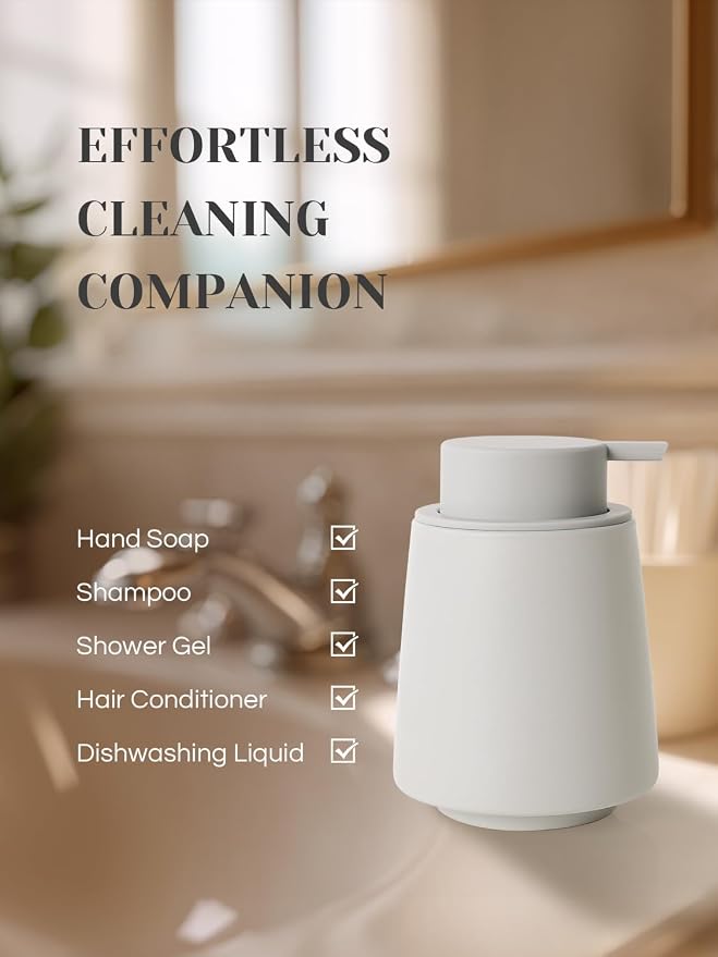 INGOFIN Ceramic Foaming Soap Dispenser -14 oz Foam Hand Soap Dispenser Bathroom, Modern Refillable Dish Wash Bottle for Kitchen with Large Pump, Matte Grey
