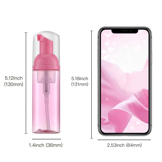Travel Foam Pump Bottle - 2oz Small Size Foaming Hand Soap Dispenser - Mini Portable Mousse Lash Shampoo Kit Container for Hair - Empty Leak Proof Plastic Rose Red Foamer 3Pack