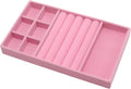 Velvet Jewelry Organizer Trays Pink Stackable Jewelry Storage Display Tray with Removable Dividers, 3-in-1