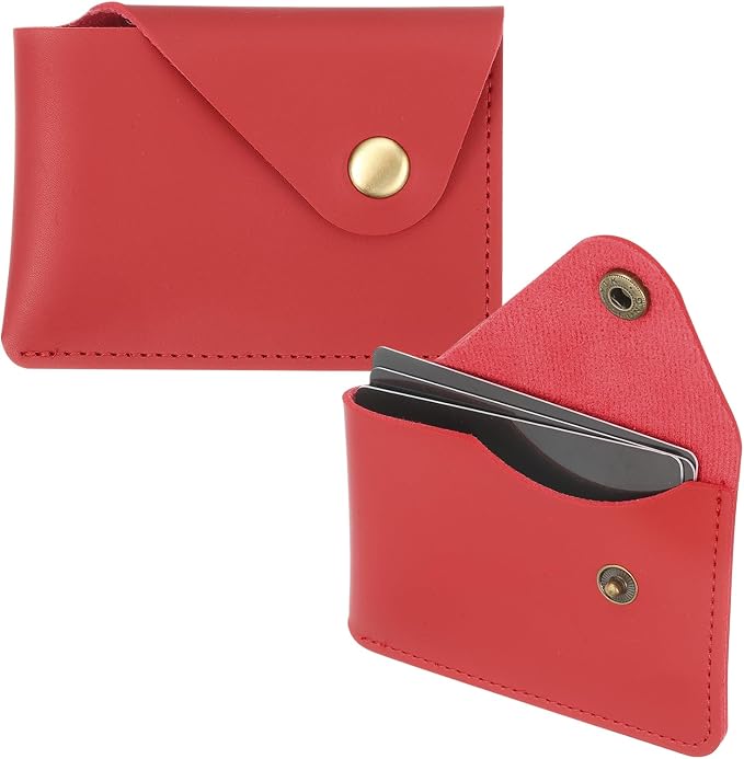 PATIKIL Slim Leather Card Holder with Snap Closure, Leather Front Pocket Wallet Card Case Holder for Cash Coin Men and Women Business Office, Red