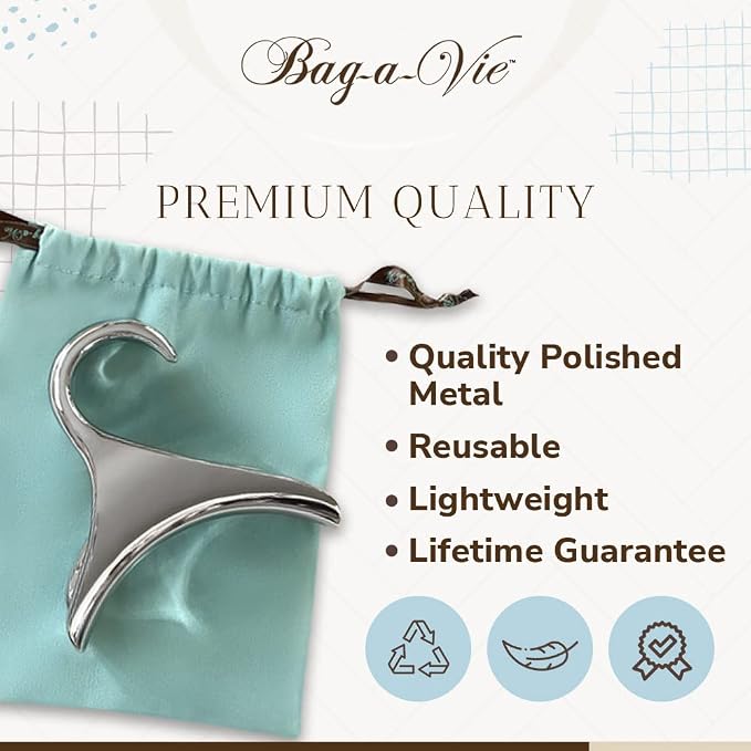 Bag-a-Vie Purse Hanger for Closet - Handbag Organizer Hooks for Hanging Bags & Purses, Protecting Bag Shape & Organizing Space (1 Hanger, Silver Metal)