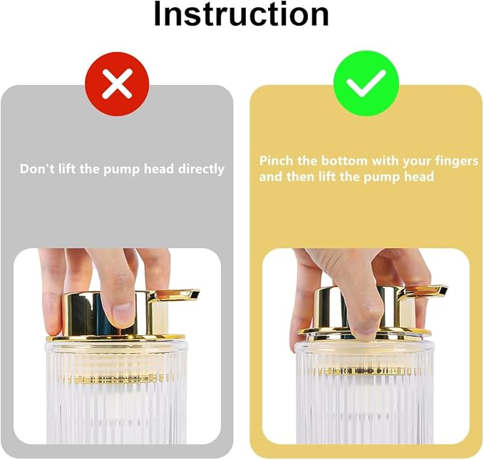 Foaming Soap Dispenser, Bathroom Clear Glass Foam Soap Dispenser, Refillable 12 Oz Foam Pump Bottle Container with Gold Pump, Decorative Slim Ribbed Dish Soap Dispenser for Kitchen