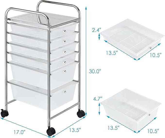 GOFLAME 6-Drawer Rolling Storage Cart, Multifunctional Art Craft Organizer Cart, Mobile Utility Storage Cart with Removable Drawers & Lockable Wheels, Craft Cart for Home Office, School, Clear