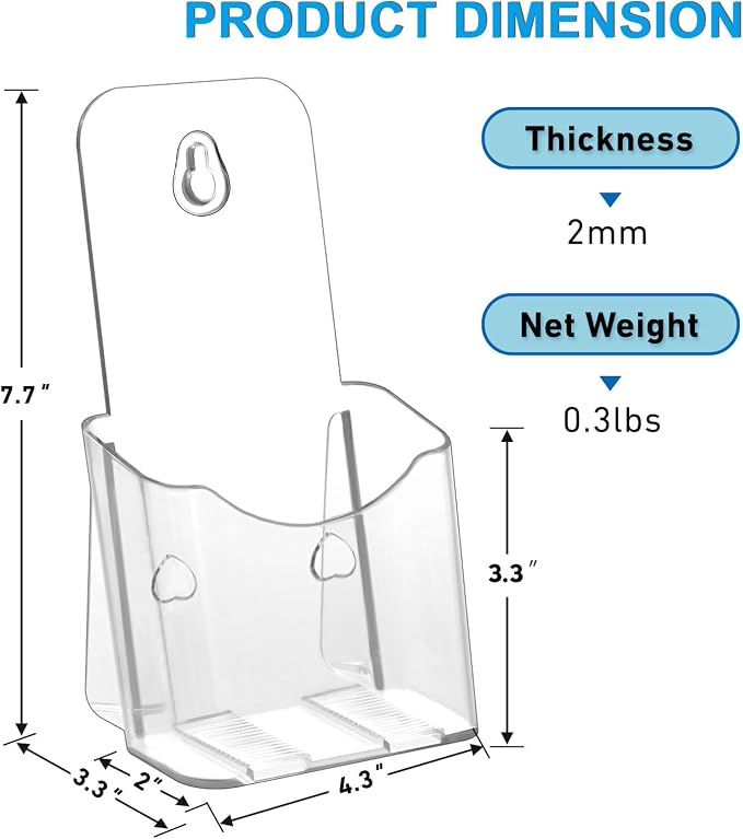 xydstay Acrylic Brochure Holder 4 Inches Slant Back Design, Clear Display Stand, Plastic Table Stand Sign Holder,Pamphlet Holder Flyer Holder, Acrylic Display Stand, 6 Pack