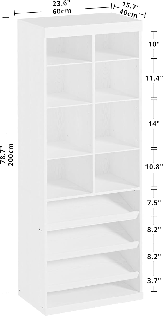 IRONCK Tall Shoe Storage Cabinet with Adjustable Shelves and Cubbies, White | Narrow Shoe rack Storage Organizer for entryways, closets, bedrooms and small apartments