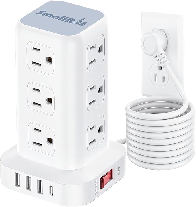Power Strip with 12 Outlets 4 USB (1 USB C), 16.5Feet Extension Cord with Multiple Outlets, Charging Station, Power Strip Tower, Home Office Desk Supplies