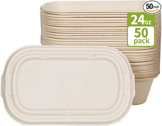 50Pcs(24oz) disposable meal prep food containers with lids,microwaveable and freezable compostable, takeaway containers salad for food bowls and bento boxes.