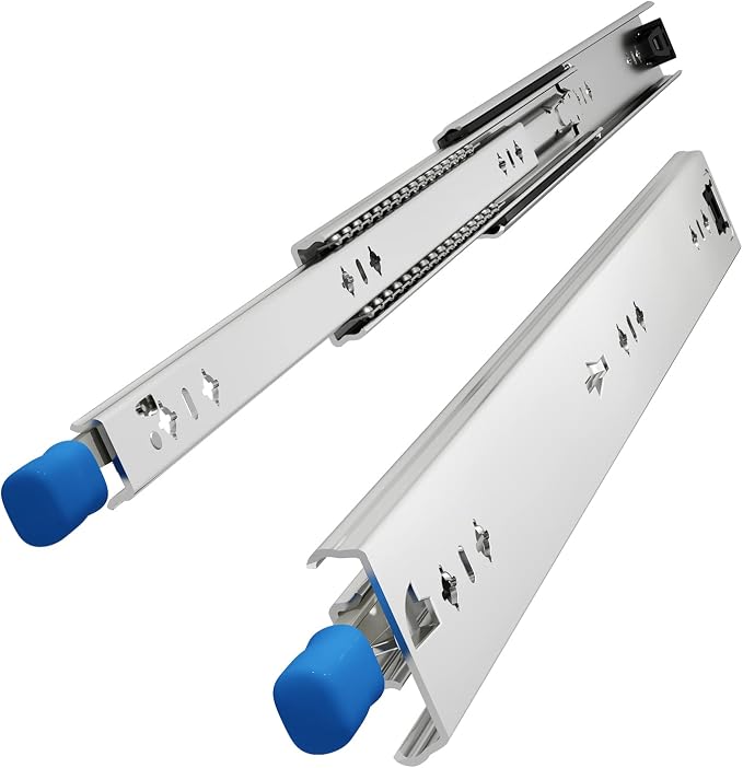 VADANIA #D53 24" Heavy Duty Locking Drawer Slide with Lock, 1-Pair | 2" Width, Up to 125lb Load Capacity, 3-Fold Full Extension, Detachable Lock-in & Lock-Out, Side Mount