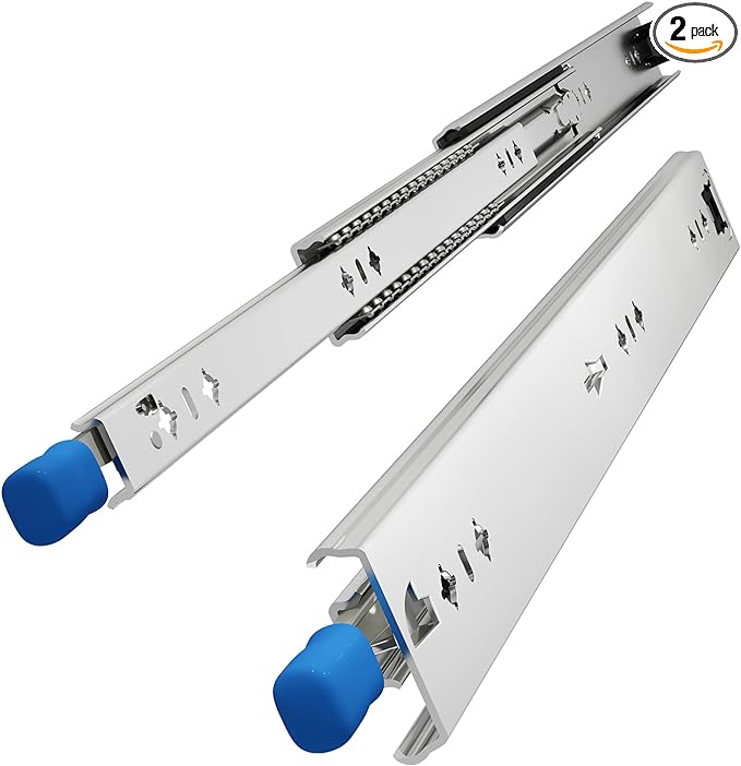 VADANIA #D53 16" Heavy Duty Locking Drawer Slide with Lock, 1-Pair | 2" Width, Up to 125lb Load Capacity, 3-Fold Full Extension, Detachable Lock-in & Lock-Out, Side Mount