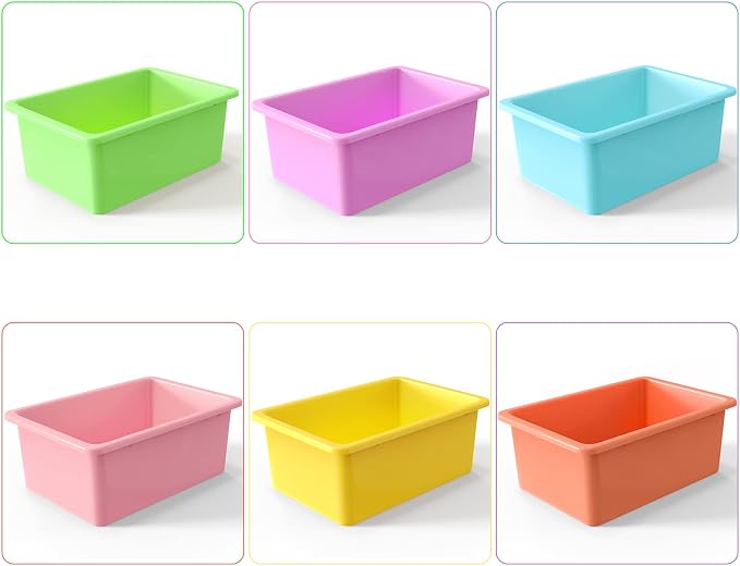 Zonon 12 Pcs Plastic Cubby Storage Bin Back to School Classroom Cubby Organization Storage Container with 1 Pack Self Adhesive Label for Office School Library(Candy Color,11.61 x 7.68 x 4.92)