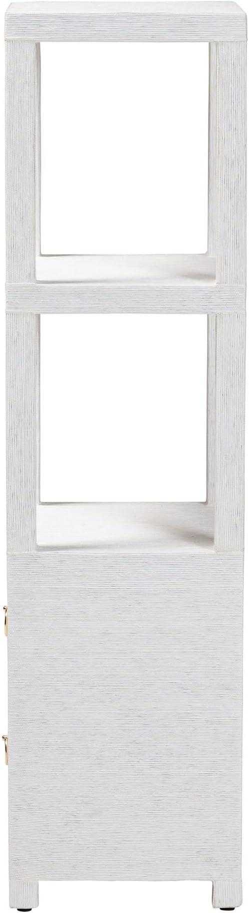 Bali & pari Xavier Grasscloth Tall Storage Cabinet - Woven Accent Displaying Tower Bookcase with Open Shelves and Drawers, Space-Saving Organizer for Living Room, Bedroom, or Entryway