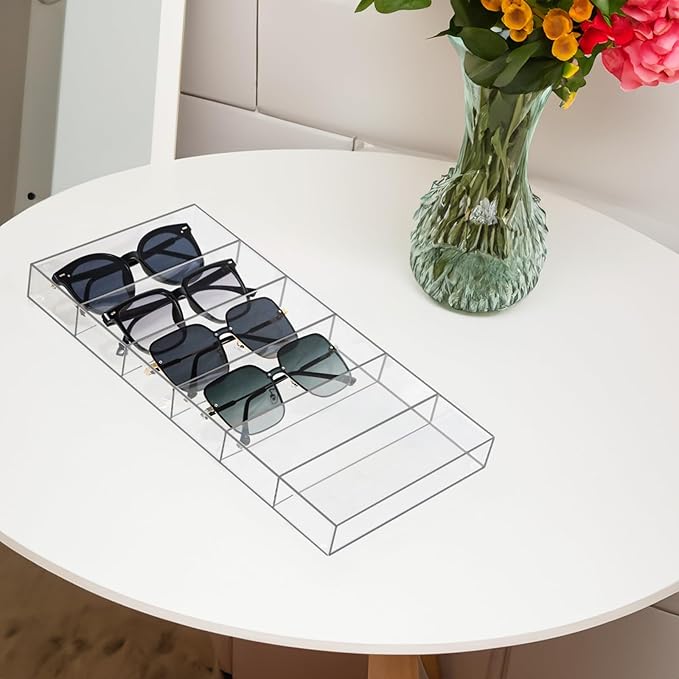 ZEXALOR Clear Drawer Organizer, 6 Sections Eyeglass Sunglasses Organizer Holder, Drawer Dividers Office Desk Tray Bathroom Makeup Jewelry Trays (14×7×1.2")