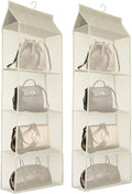 Closet Handbag Purse Holder, Space Saving Hanging Handbag Storage Tote Bag Organizer Holder with 4 Large Heavy-Duty Mesh Shelves for Wardrobe Closet(Pack of 2 Beige)