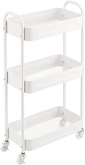 3 Tier Narrow Rolling Storage Cart for Laundry Room Bathroom Kitchen, 7.1'' Slim Utility Cart with Wheels and Lockable Casters Standing Shelf for Small Space & Between Washer and Dryer, White