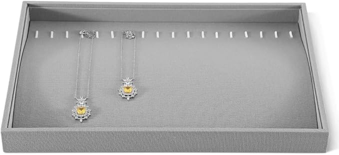 Linen Stackable Bracelet Necklace Storage Tray, Pendant Long Chain Jewelry Display Tray, Jeweler Shop Counter Showcase Table Top Organizers, Makeup Table Drawer Insert Jewelry Tray