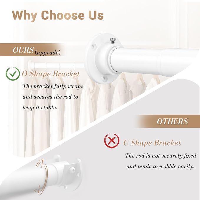 Closet Rod Adjustable 17-28”, Heavy Duty Hanging Clothes Rod, White | 1-1/4” Diameter, Stepless Metal Closet Bar, Wall-Mounted, For Hanging Clothes, Walk-In Closet, Wardrobes, Laundry Room, RV