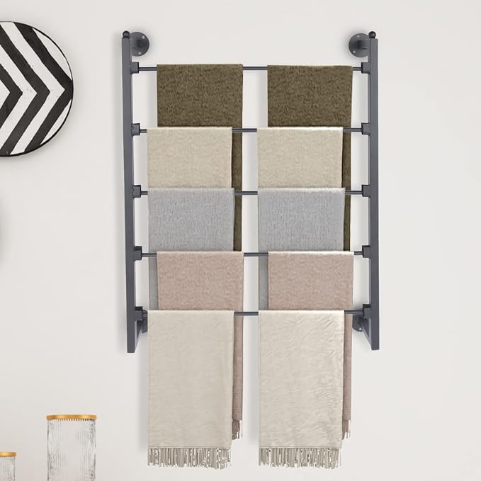 5-Tier Wall Mounted Scarf Rack, Retro Iron Wall Mounted Display Rack Space-Saving Hanging Organizer Multifunctional Metal Holder Organizer for Ties Silk Ribbon Scarves(23.6'' x 3.9'' x 29.5'')