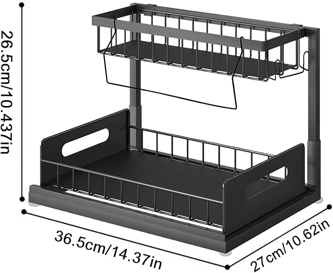 Under Sink Organizer, Pull Out Cabinet Storage 2 Tier Slide Out Sink Shelf, Kitchen Organizers and Storage, Black, 1 Pack