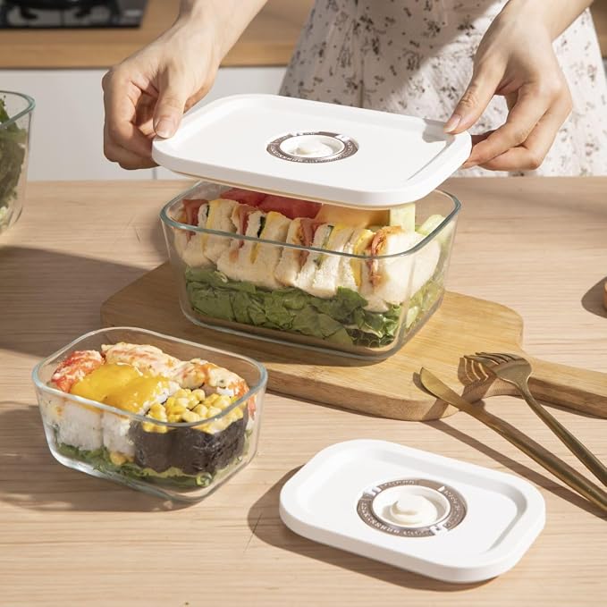 Glass Vacuum Seal Containers for Food Storage (3pcs set) | Works with most Handheld Vacuum Sealer