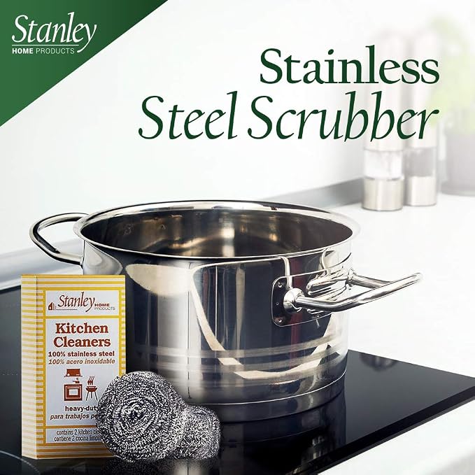 Stanley Home Products Stainless Steel Scrubbers – Rust Resistant Sponge for Pots, Pans, Grills, Ovens, Sinks and Tools – Metal Scrubbers for Kitchen & Garage Cleaning (2 Pack - 4 Count)