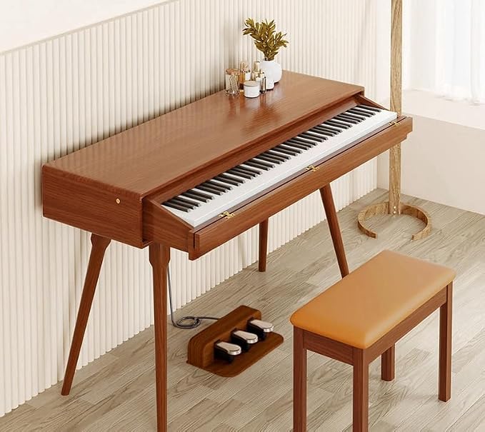 LANDTOM DD-8910 88-Key Solid Wood Drawer Digital Keyboard Piano With Stand, Multifunctional Desk Type Wooden Electric Hammer Weighted Full Size Keyboard Piano With 3-Pedal (With Stool)