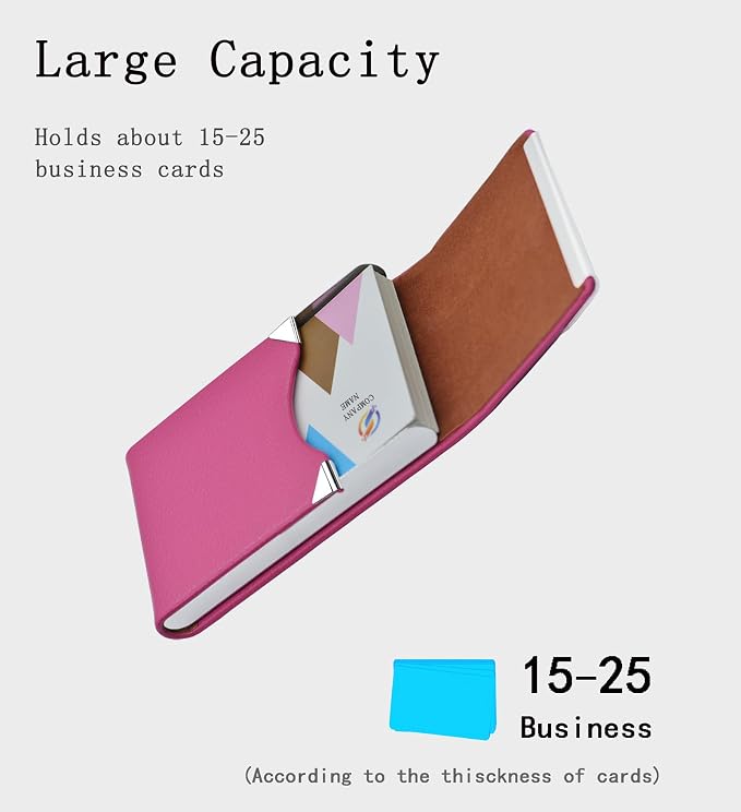 Business Card Holder with Ultra Slim Design,Business Card Case with Premium PU Leather, Suit Pocket Metal Card Holder for Women/Men,Professional Name Card Holder with Magnetic Shut(Rose Red)