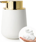 Bosilunlife Ceramic Bathroom Soap Dispenser - 12Oz Bathroom Countertop Kitchen Dish Soap Pump Dispenser Liquid Soap Dispenser - Matte White with Gold