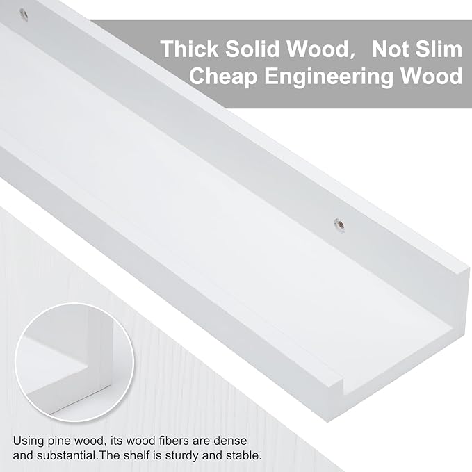 MBYD White Floating Shelves, Modern Photo Shelves with Lip, 24 Inch Wall Mount Picture Ledge Wall Shelf for Bedroom Kitchen Office Living Room Kitchen, Nursery Book Shelves Set of 3 Same Dimension