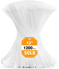 Zip Ties, RAZCC 1200pcs Cable Zip Ties 12 Inch, Heavy Duty White Plastic Wire Ties with 50lb Tensile Strength, Self-Locking Nylon Cable Ties, Wire Management for Indoor and Outdoor