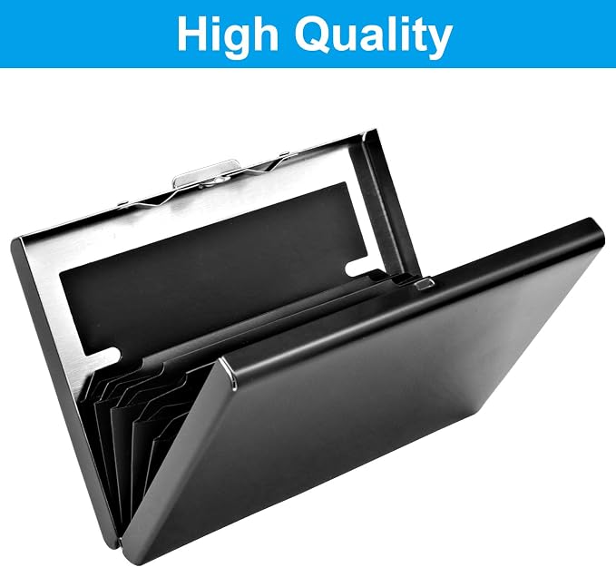 Black Stainless Steel Credit Card Holder | Slim Metal Wallet for Cards and Cash, RFID Blocking, Compact Business Card Case, For Women and Men