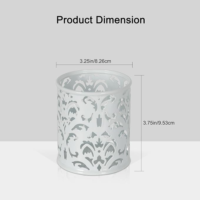 EasyPAG White Pen Holder for Desk, 2 Pack Round Pen Organizer, Brush Holder for Vanity, Metal Pencil Cup Organizer for Home, Office, Classroom, School