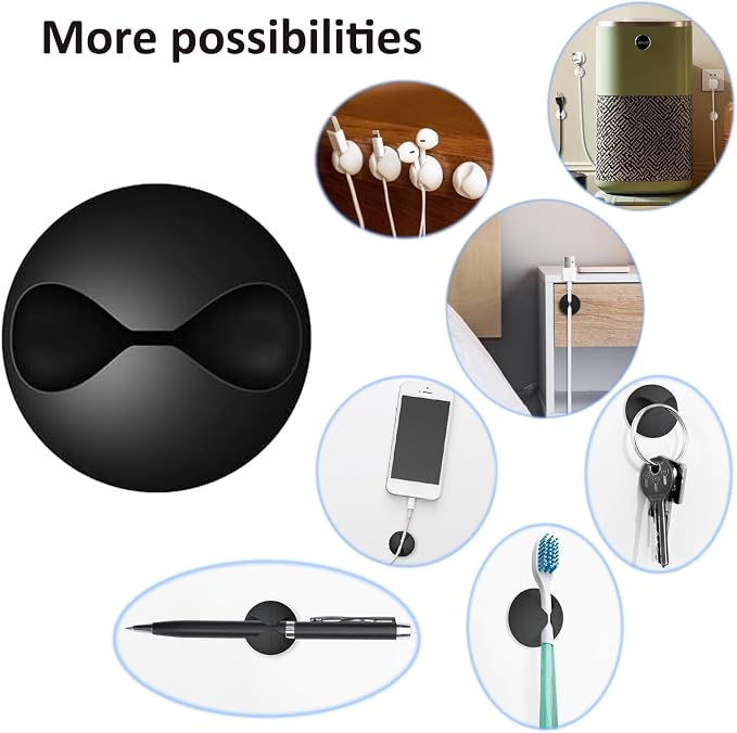 Cord Holder Cable Clips, 12PCS Self-Adhesive Wire Management Keeper Cord Organizer Charger Holder for Desktop USB Charging Cable Nightstand Power Cord Mouse Cable Wire PC Office Home (White)