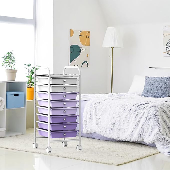 Simple Houseware 8 Drawers Rolling Utility Cart Art Craft Storage, Purple | 1-Column, 30.25" Height, Lockable Wheels, for School, Office, Art Craft, and Paper Storage