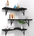 NATURE'S SOURCE Corner Floating Shelves, Corner Shelf Wall Mounted, Shelves for Room Wall, Home Decor Living Room Bedroom Office Kitchen Bathroom- Gothic Style (Black, Set of 3)
