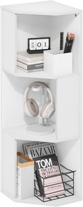 Furinno ECON Corner Shelf, 3-Tier Corner Book Shelf, Standing Storage Shelves, Cube Display Rack, Bookshelf, for Organization and Storage, Living Room, Home Office, White
